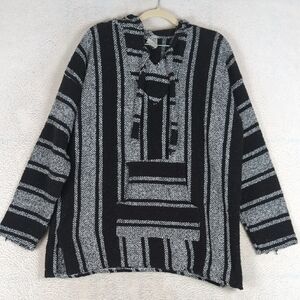 Baja Black & Gray Woven Men's Mexican Hoodie Size L‎